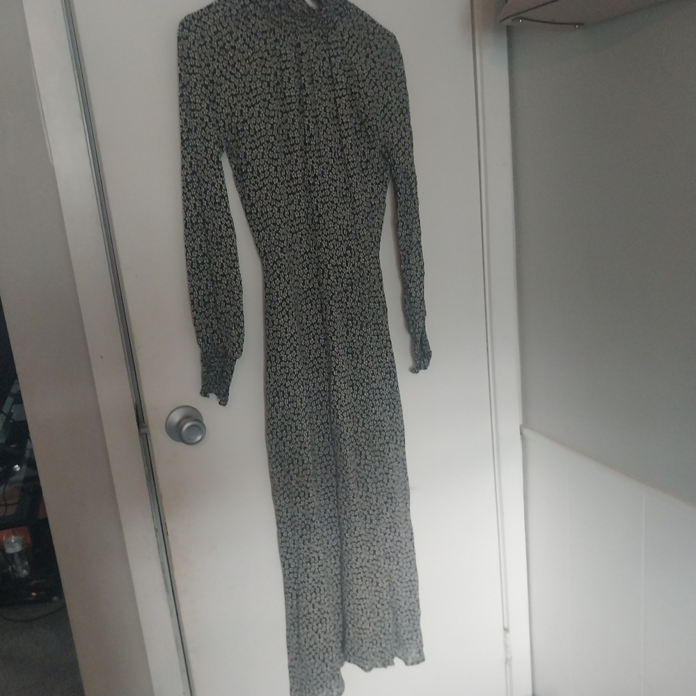 Reformation Black and White Long Sleeve Mock Neck Dress